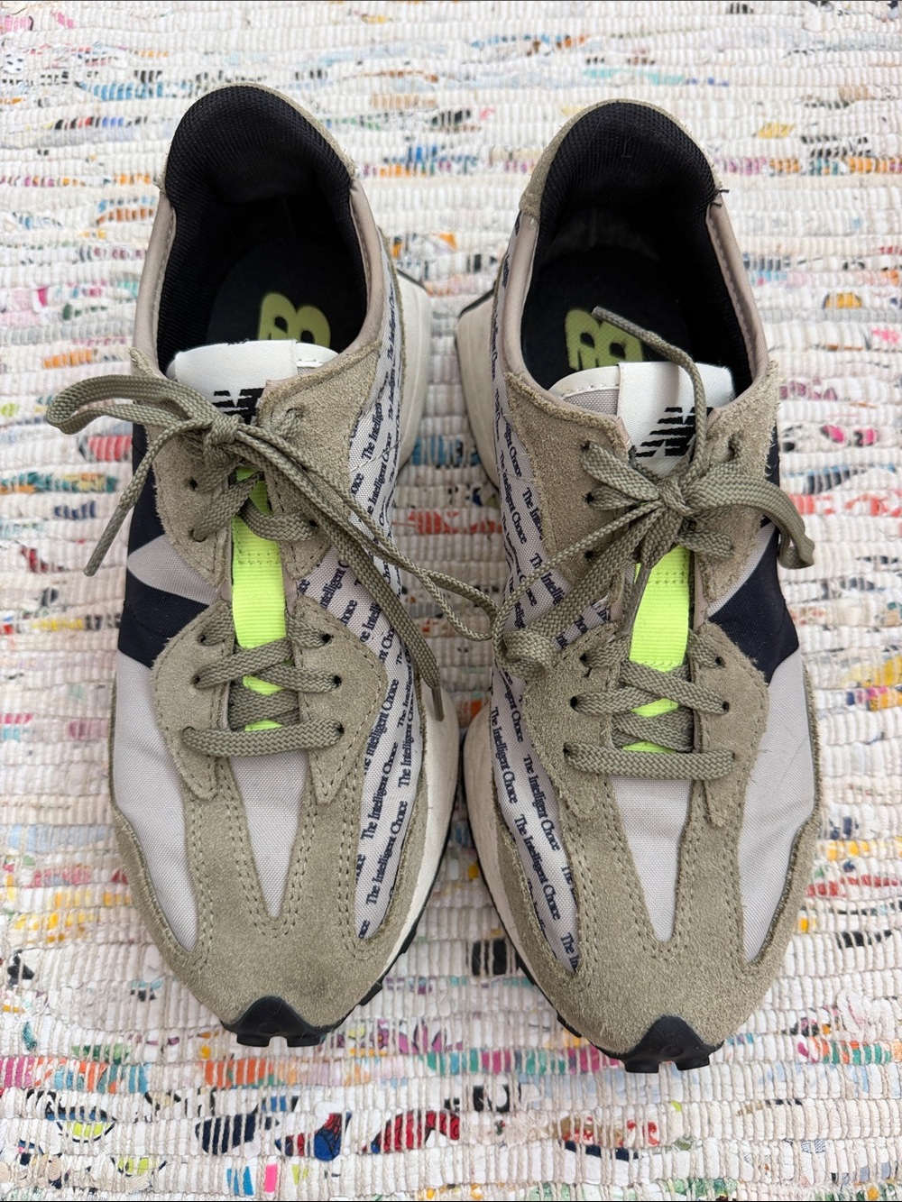 New Balance Beige, Black & Neon Yellow Retro Runner Sneakers